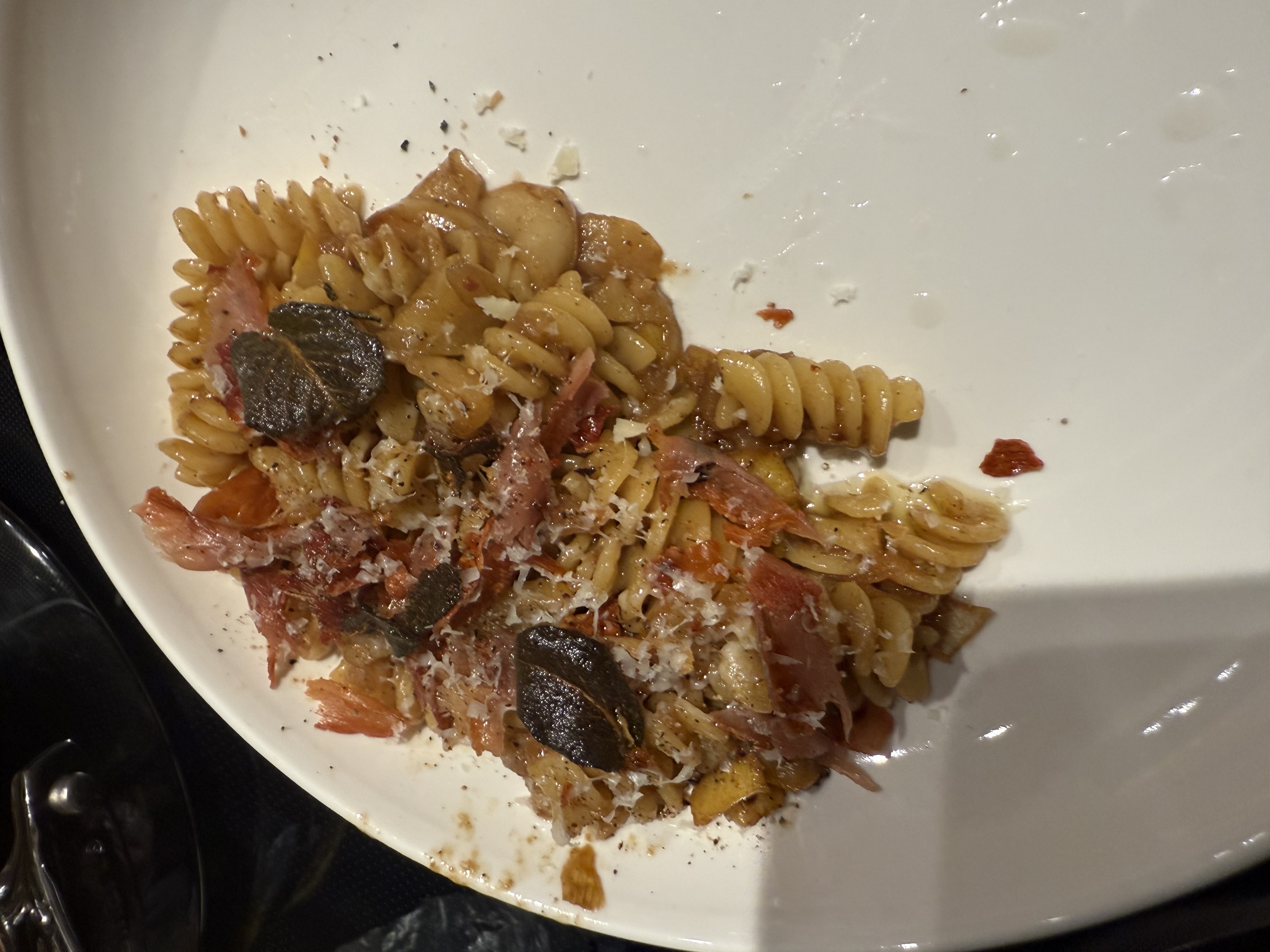 Finished plate of pear sage brown butter pasta.